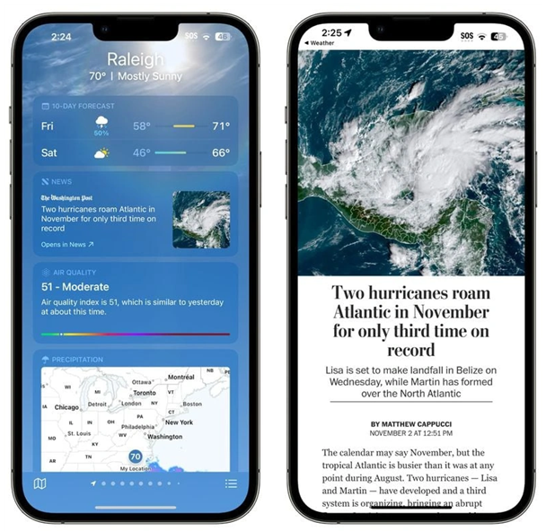 昭平苹果14维修分享iPhone 14手机如何看天气时顺带看新闻 