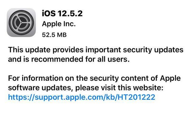 昭平苹果手机维修分享iOS12.5.2发布，建议所有老苹果用户安装 